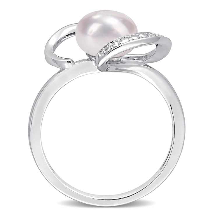 8-8.5MM Freshwater Cultured Pearl and Diamond Accent Heart Ring in
Sterling Silver