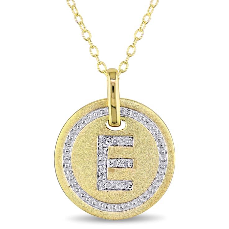Diamond Accent E-Initial Circle Halo Pendant with Chain in 18K Yellow
Gold Over Sterling Silver