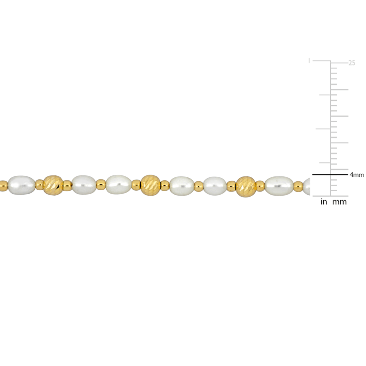3.5-4MM Freshwater Cultured Pearl and Ball Bead Necklace in 14K Yellow
Gold Over Sterling Silver