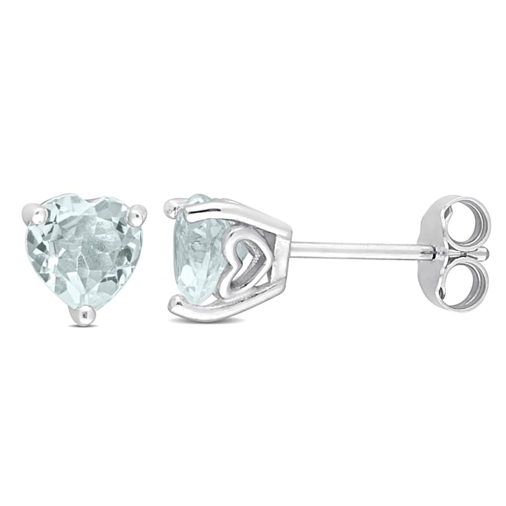 1 1/3 CT TGW Heart Shape Aquamarine Stud Earrings in Sterling Silver