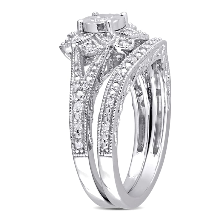 1/5 CT TW Diamond Vintage Bridal Set in Sterling Silver