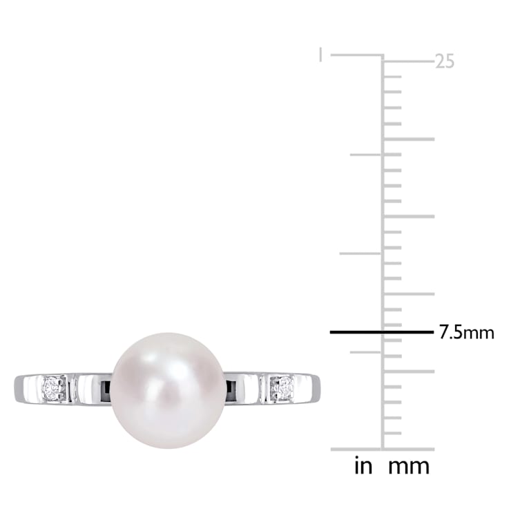 7-7.5MM Freshwater Cultured Pearl and Created White Sapphire Ring in
Sterling Silver