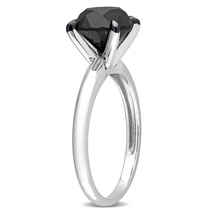 3 ct Black Diamond Solitaire Engagement Ring in 14K White Gold