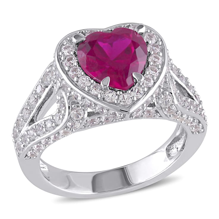 5 CT TGW Created Ruby and Created White Sapphire Heart in Sterling Silver
