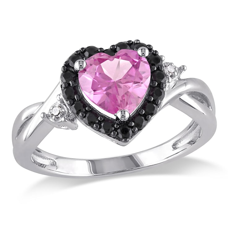 1 7/8 CT TGW Created Pink Sapphire, Spinel and Diamond Accent Heart Ring
in Sterling Silver