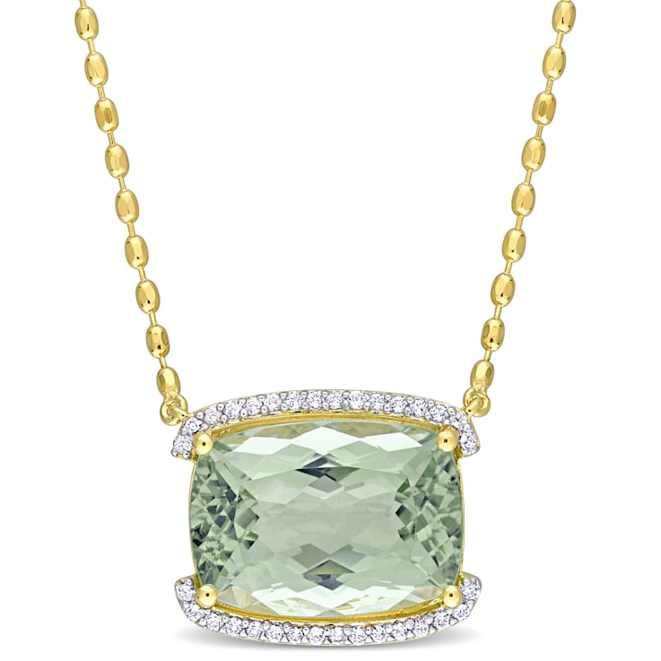 16 5/8 CT TGW Green Quartz and White Topaz Semi-Halo Necklace in Yellow
Plated Sterling Silver
