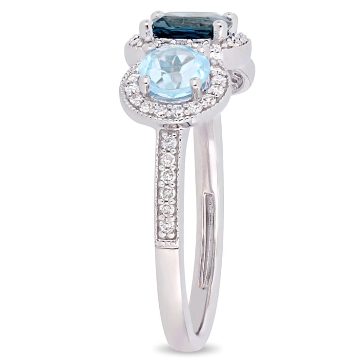 2 1/6 CT TGW London Blue and Sky Blue Topaz with 1/3 CT TW Diamond
3-Stone Ring in Sterling Silver