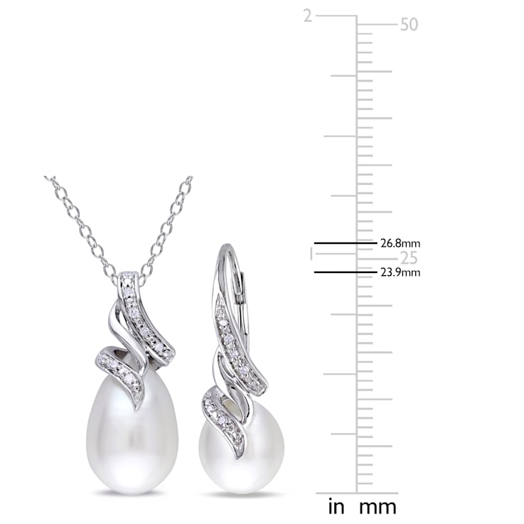 9-9.5MM Freshwater Cultured Pearl and 1/10 CT TW Diamond Earrings and
Pendant Set in Sterling Silver