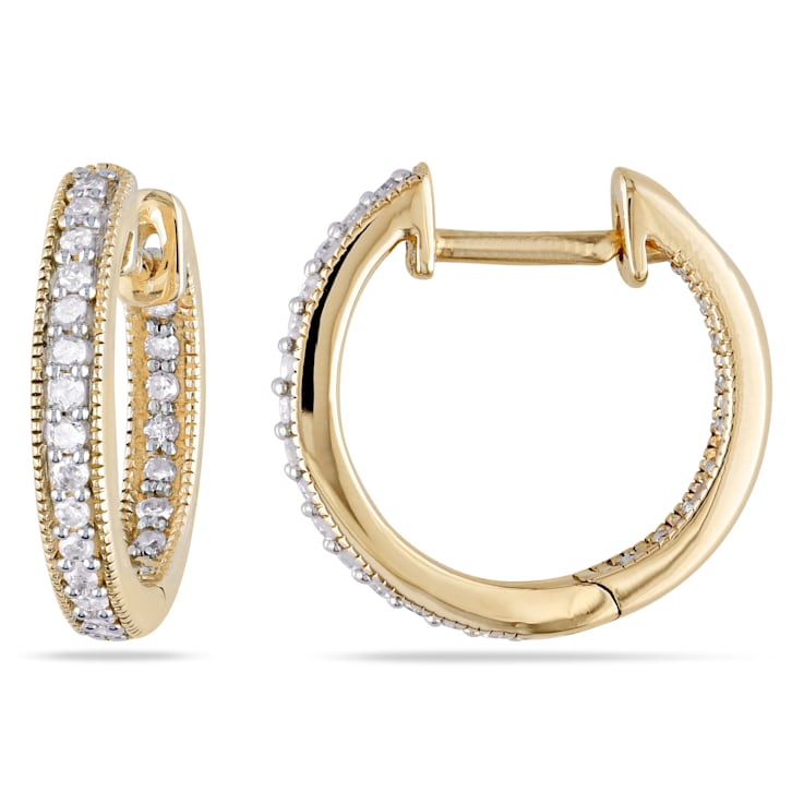 1/4 CT TW Inside Outside Diamond Hoop Earrings in 14k  Yellow Gold