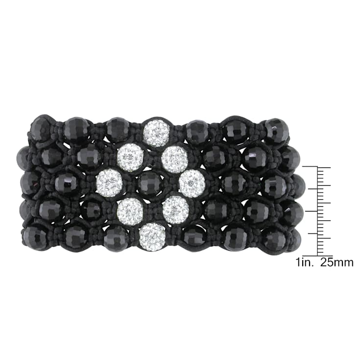 Shambhala Cuff Bracelet on Black Silk Cord with Black and White Cubic
Zirconia and Crystal Beads