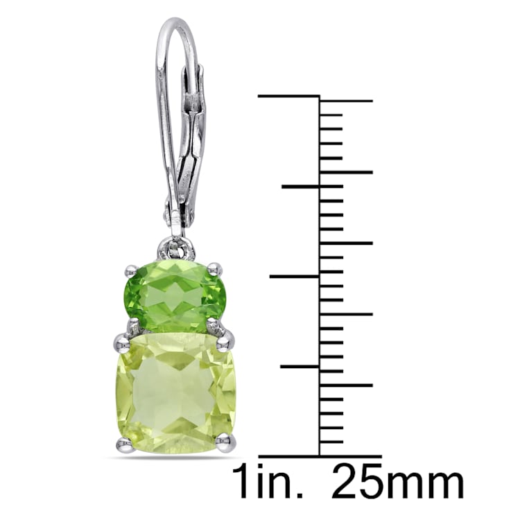 5-7/8ctw Peridot and Lemon Quartz Leverback Earrings in Sterling Silver