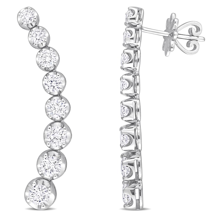 2 1/2 CT TW Diamond Graduated Curved Line Earrings in 14K White Gold