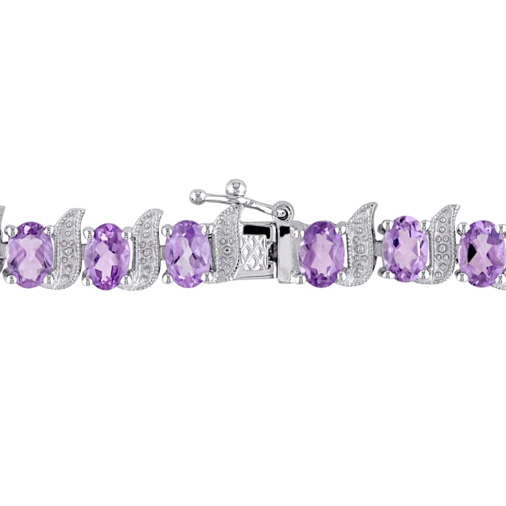 9 5/8 CT TGW Amethyst and Diamond Accent Bracelet in Sterling Silver