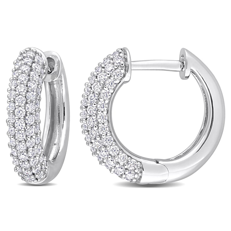 5/8 CT TGW Created Moissanite Multi-Row Hoop Earrings in Sterling Silver