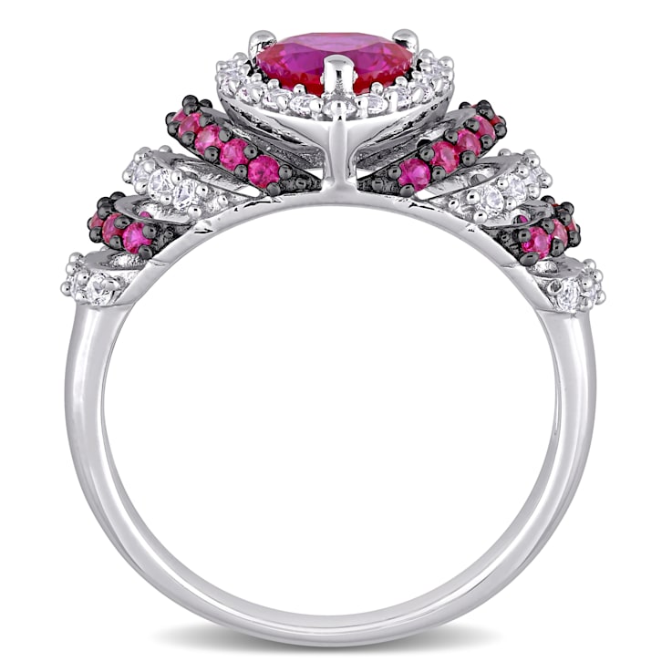 1 3/4 CT TGW Created Ruby and Created White Sapphire Heart Ring in
Sterling Silver