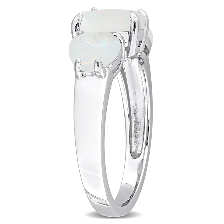 2 1/5 CT TGW Opal 3-Stone Heart Ring in Sterling Silver