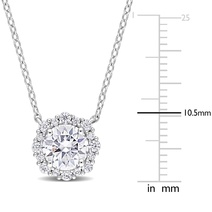 1 1/2 CT DEW Created Moissanite Halo Necklace in Sterling Silver