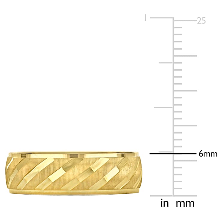 Ladies 6mm Striped Wedding Band in 10K Yellow Gold