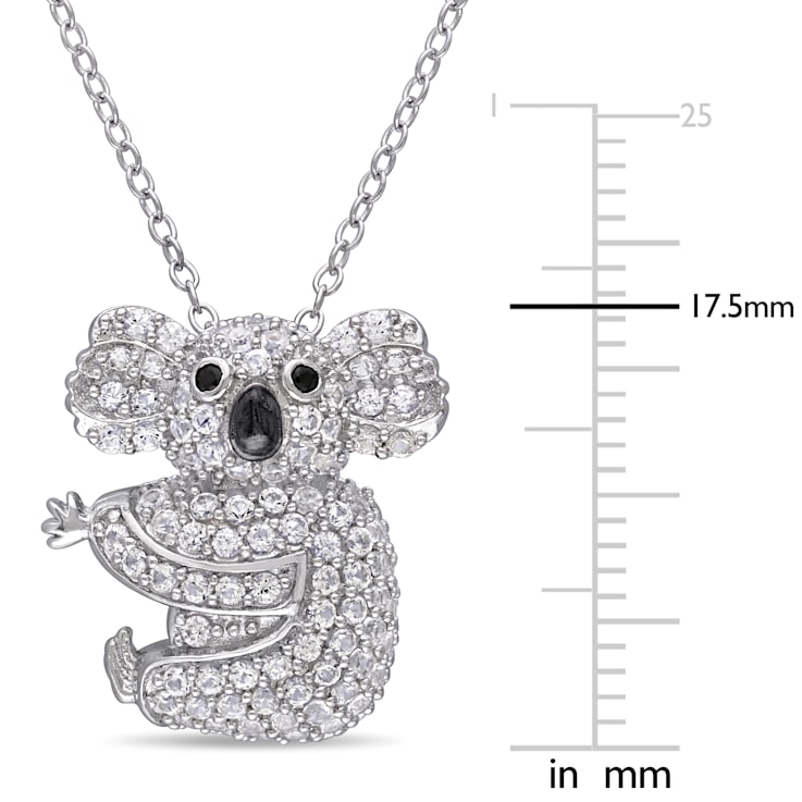 1 1/10 CT TGW Created White Sapphire and Black Spinel Koala Necklace in
Sterling Silver