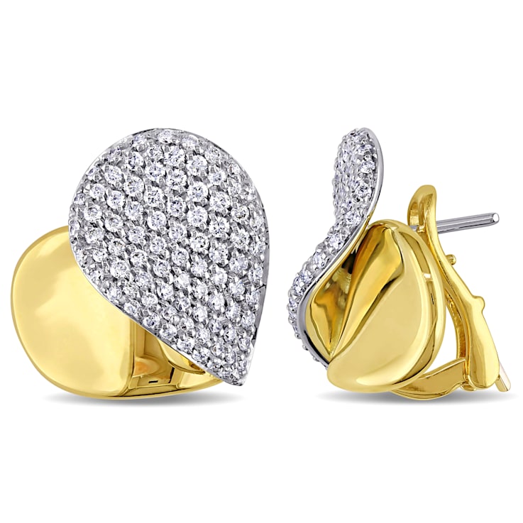 1 CT TW Diamond Pave Earrings in 2-Tone Yellow and White 18k Gold