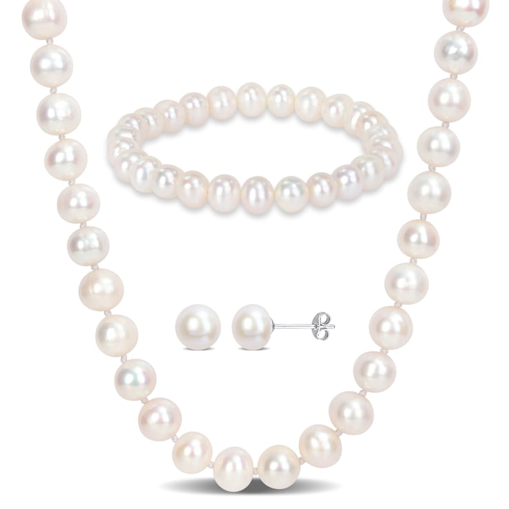 7.5-8MM Freshwater Cultured Pearl Necklace, Earrings & Bracelet Set
in Sterling Silver