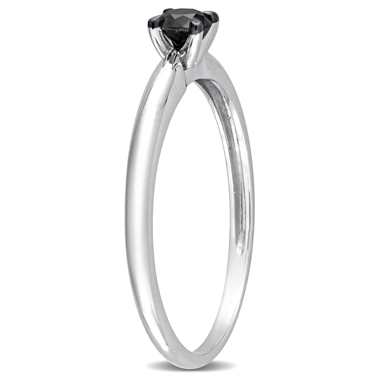 1/4 ct Black Diamond Solitaire Engagement Ring in 14K White Gold