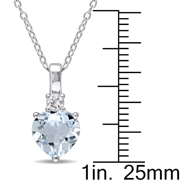 1 5/8 CT TGW Aquamarine and Created White Sapphire Heart Pendant with
Chain in Sterling Silver