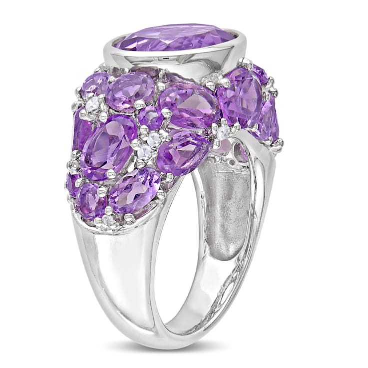 10 3/8 CT TGW Amethyst and 1/10 CT TW Diamond Cluster Ring in Sterling Silver