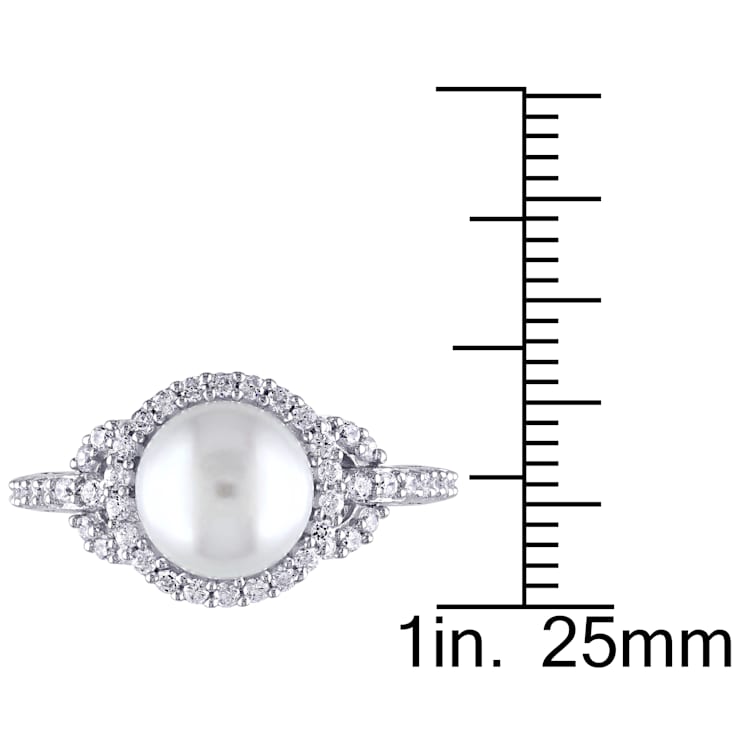 8.5-9MM Freshwater Cultured Pearl and Cubic Zirconia Halo Ring in
Sterling Silver