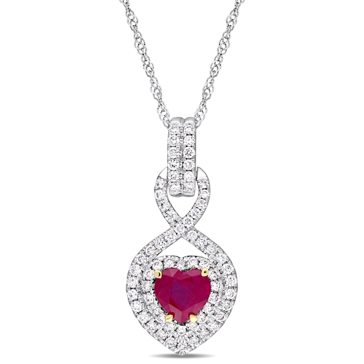 3/4 CT TGW Ruby and 1/3 CT TW Diamond Infinity Pendant with Chain in 14K
White Gold