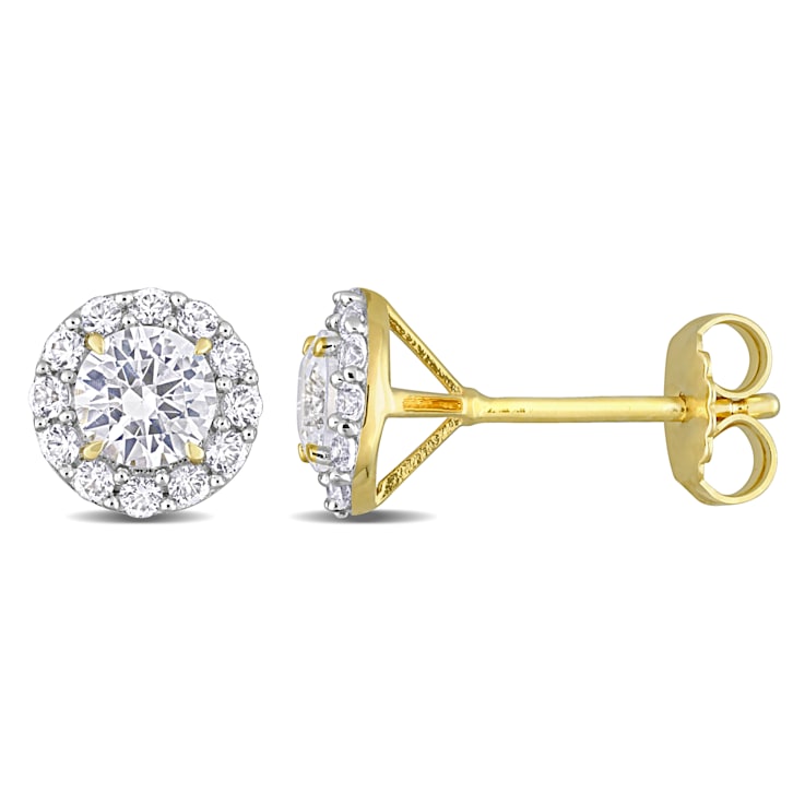 1 3/4 CT TGW Created White Sapphire Halo Stud Earrings in Yellow Plated
Sterling Silver
