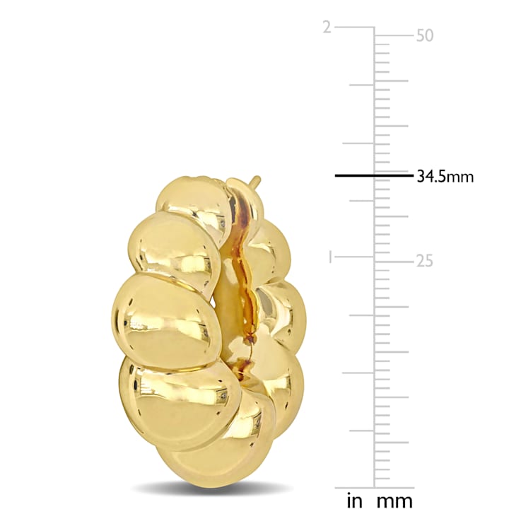 34.5mm Ribbed Hoop Earrings in 14k  Gold