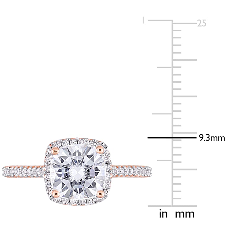 2 CT DEW Created Moissanite and 1/4 CTW Diamond Halo Engagement Ring 14K
Rose Gold