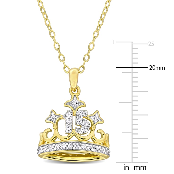 1/4 CT TGW Created White Sapphire Crown Pendant with Chain in White
& Yellow Plated Sterling Silver