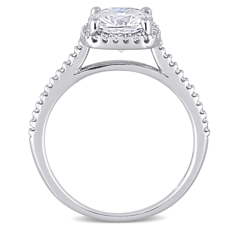 2 CT DEW Created Moissanite and 1/4 CTW Diamond Halo Engagement Ring 14K
White Gold