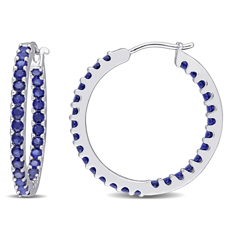 2 4/5 CT TGW Created Blue Sapphire Inside Outside Hoop Earrings in 10K
White Gold