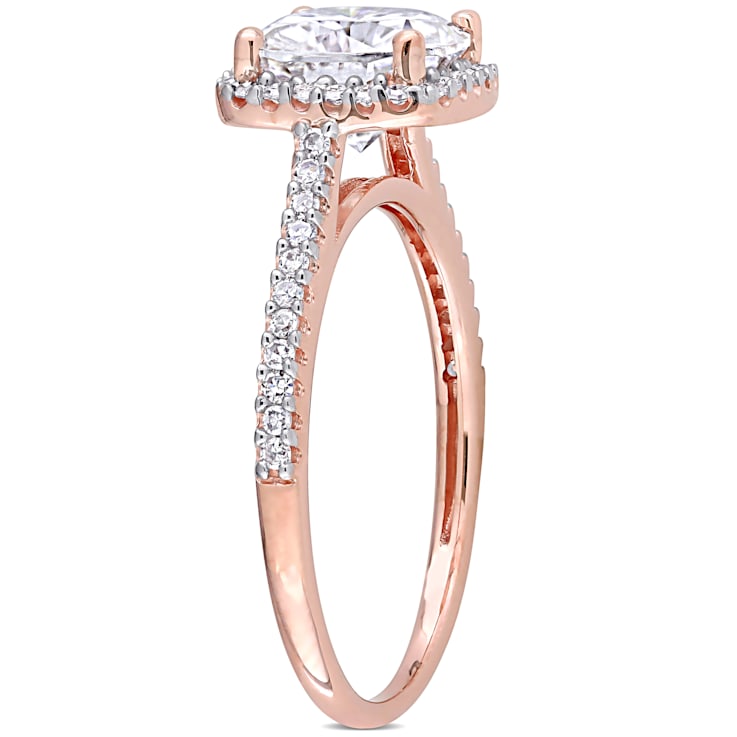 2 CT DEW Created Moissanite and 1/4 CTW Diamond Halo Engagement Ring 14K
Rose Gold