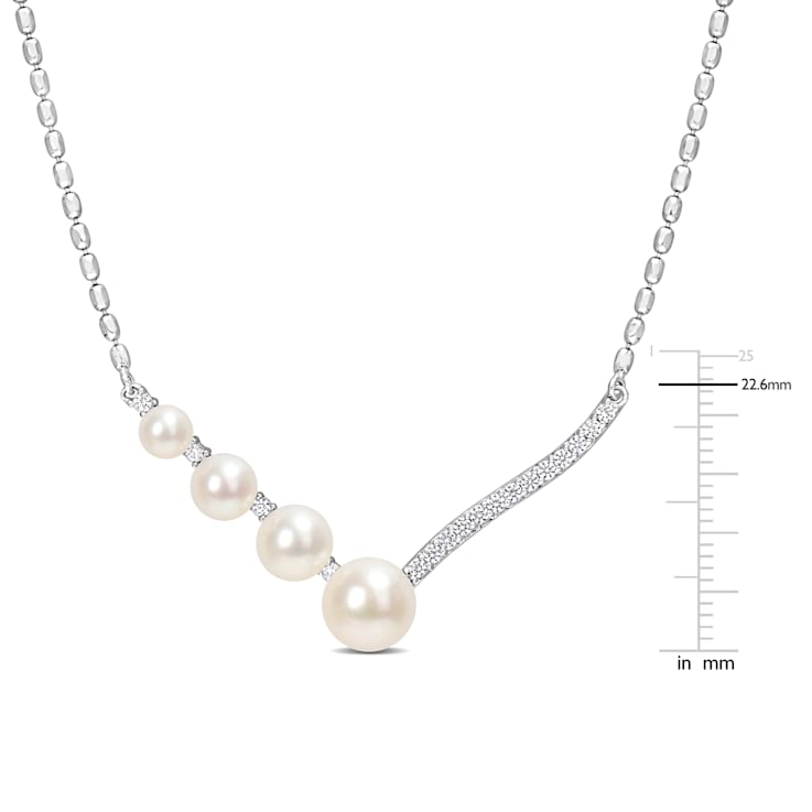 4-7.5MM Freshwater Cultured Pearl and 1/3ctw Created White Sapphire
Pendant in Sterling Silver