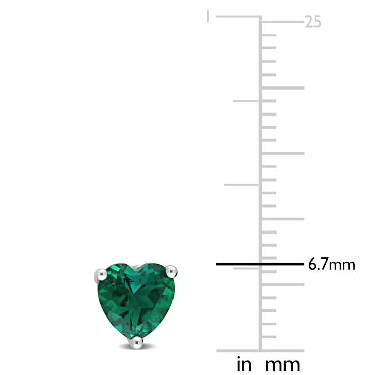 1 1/2 CT TGW Heart Shape Created Emerald Stud Earrings in Sterling Silver