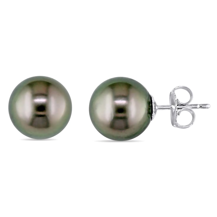 9-10MM Tahitian Cultured Pearl Stud Earrings in 14K White Gold