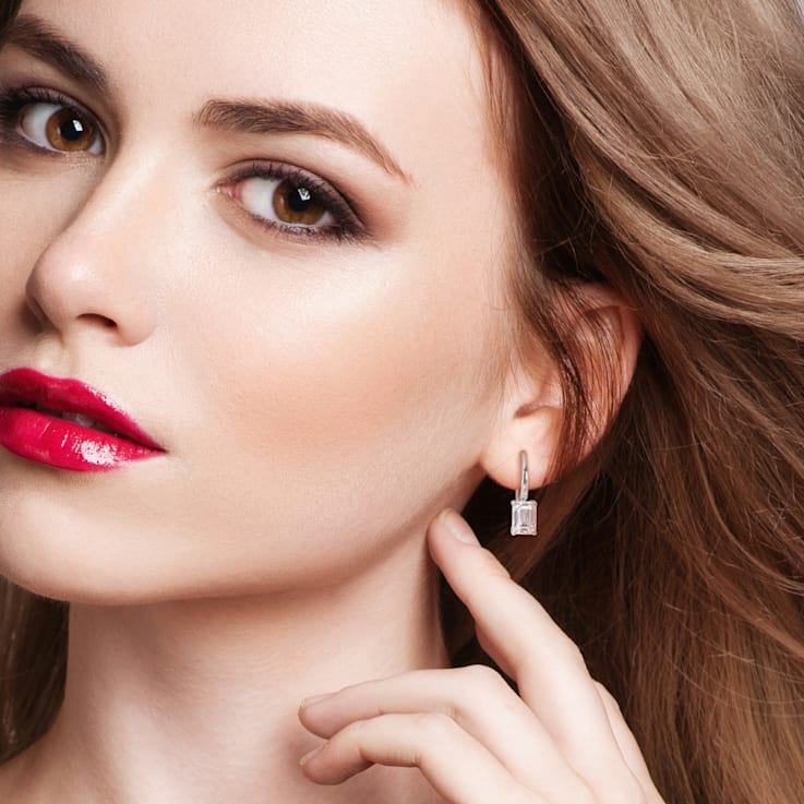 2 CT TGW Created Moissanite Drop Earrings in Sterling Silver