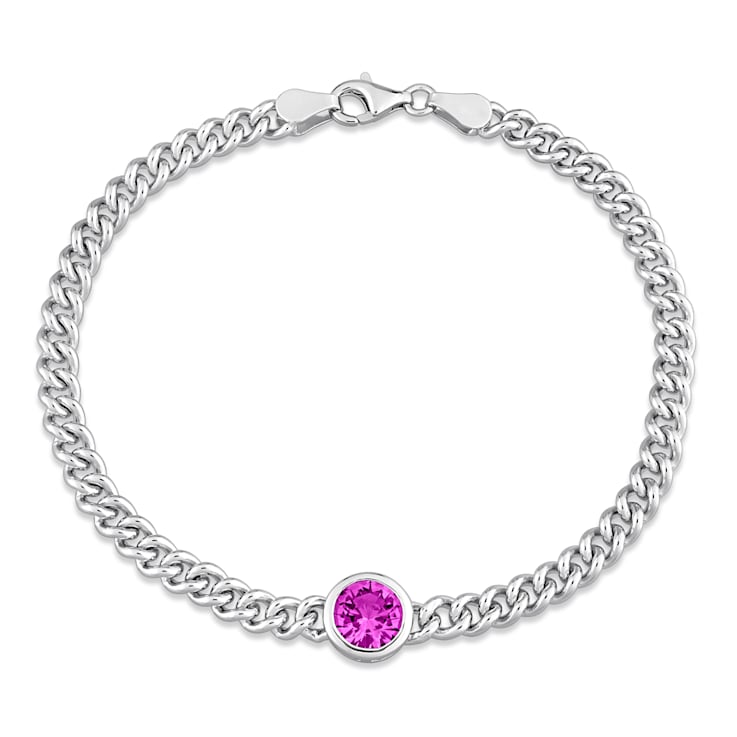 1 5/8 CT TGW Created Pink Sapphire Bracelet in Sterling Silver