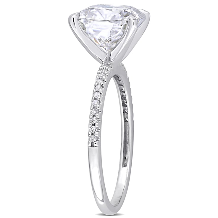 3-1/2 CT DEW Created Moissanite and 1/10 CT TW Diamond Engagement Ring
in 14K White Gold