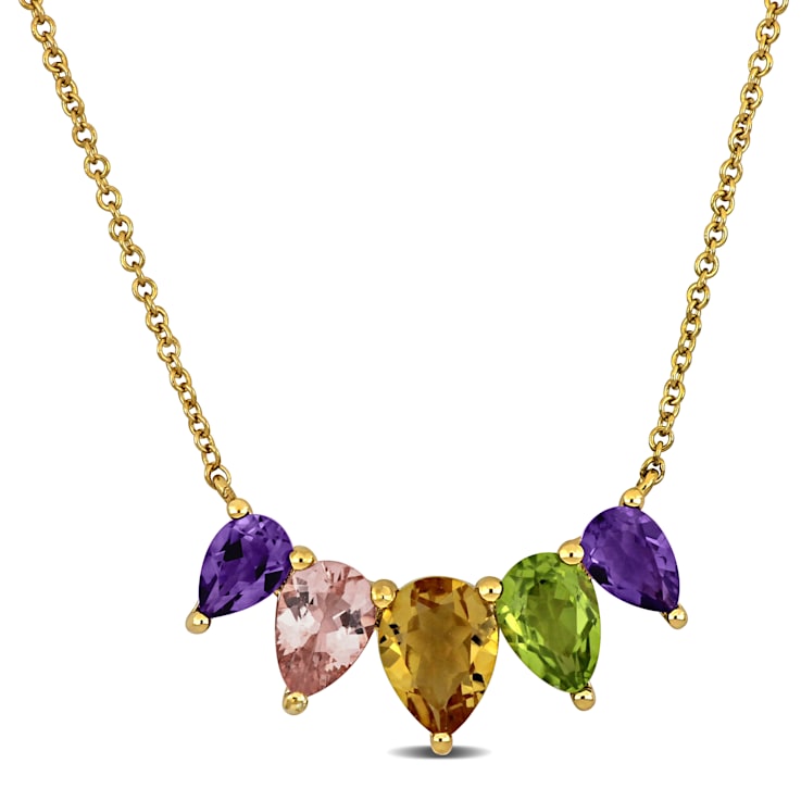3 1/5 CT TGW Amethyst, Citrine, Morganite and Peridot Drop Necklace in
Yellow Plated Sterling Silver