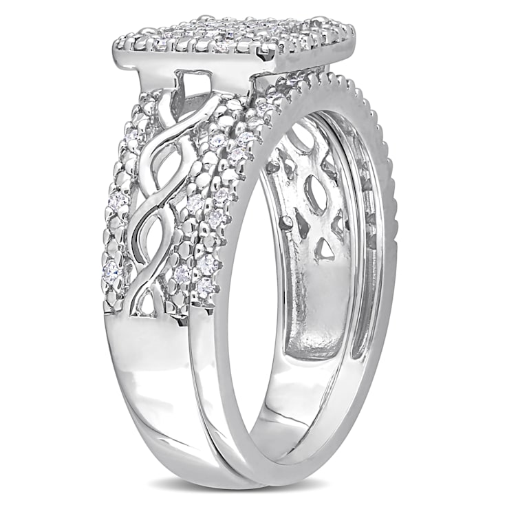1/3 CT TW Diamond Square Halo Infinity Bridal Set in Sterling Silver