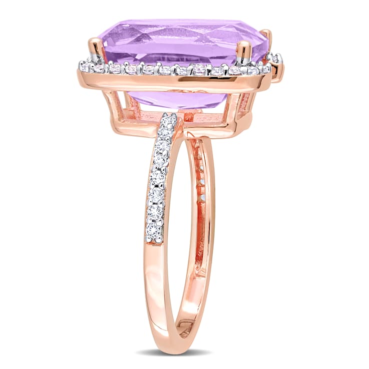 7 7/8 CTW Rose De France and White Topaz Bracket Ring in Rose Plated
Sterling Silver