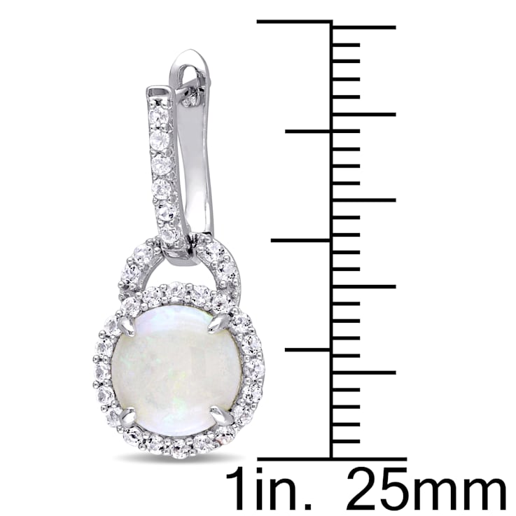 3 1/10 CT TGW Opal and White Topaz Hinged Hoop Charm Earrings in
Sterling Silver