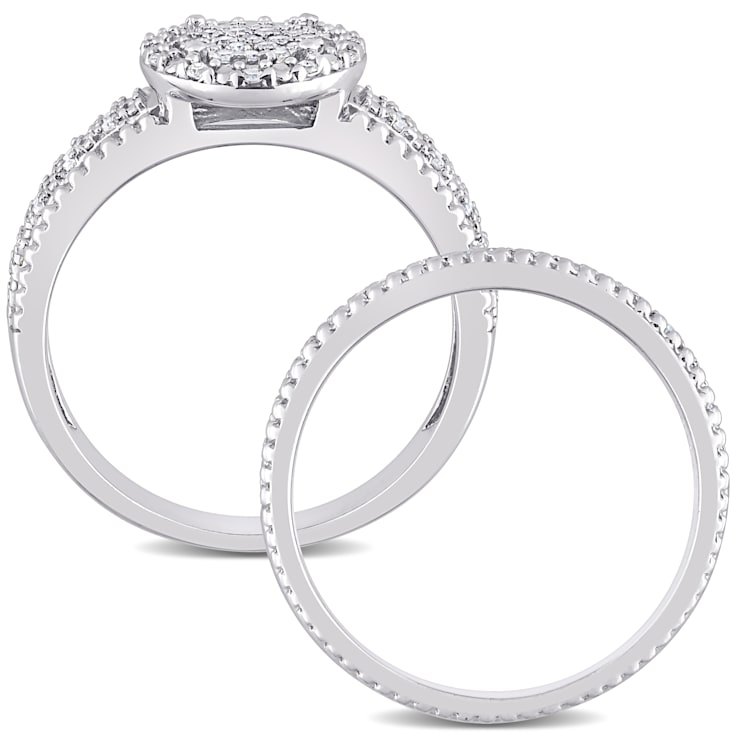 1/3 CT TW Diamond Cluster Bridal Set in Sterling Silver
