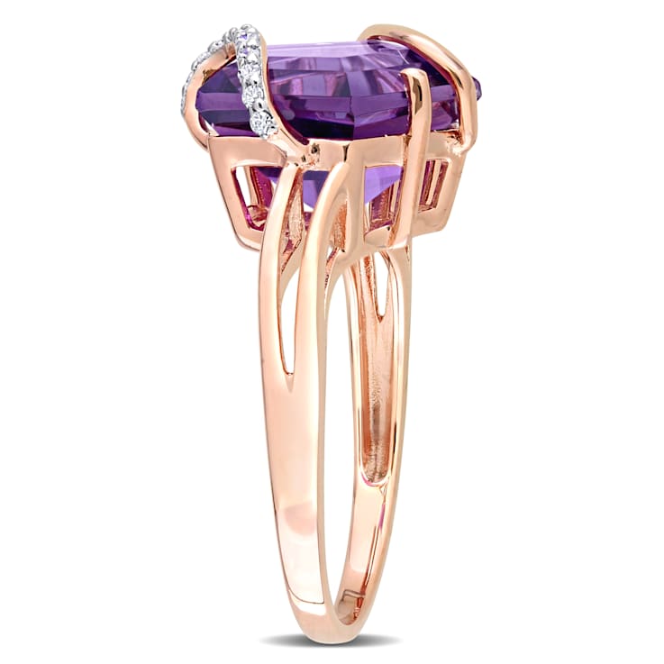 6 CT TGW Amethyst and Diamon Accent Wrapped Ring in Rose Plated Sterling Silver