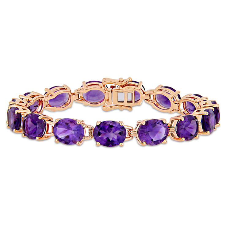 36 CT TGW Oval-Cut Africa-Amethyst Tennis Bracelet in Rose Gold Plated
Sterling Silver